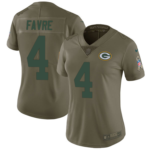 Nike Packers #4 Brett Favre Olive Women's Stitched NFL Limited Salute to Service Jersey